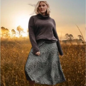 Falda midi J JILL NUEVA CON ETIQUETAS L estampada línea A en nube de tormenta grande majestuoso leopardo - Imagen 1 de 6
