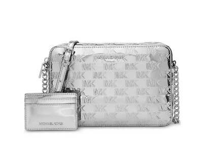MICHAEL KORS Jet Set Large East West Crossbody &Card Holder Gift Box Silver $228 - Image 1 of 4