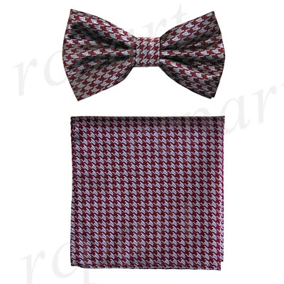 Nuevo En Caja Para Hombre Pata de Gallo Pre-atada Pajarita_Juego de Pañuelo Formal Gris Púrpura  Foto 1 de 4