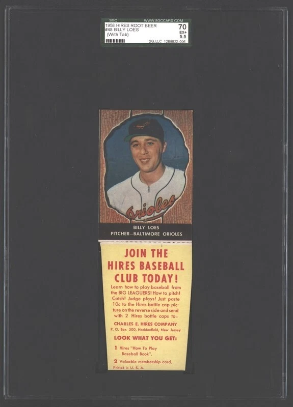 1958 Hires Root Beer Baseball With Tab #48 Billy Loes SGC 5.5 Baltimore Orioles  - Image 1 of 2