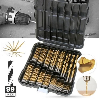 99PCS Titanium Coated HSS Drill Bit Set 1.5-10mm for Wood Metal Kit with Case UK