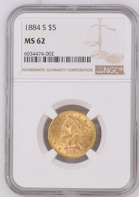 1884-S $5 Liberty Head Gold Coin NGC MS 62 – Rare Collectible - Image 1 of 2