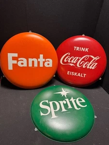 Coca-Cola / Fanta / Sprite placas de chapa trío - redondo - 41 cm - D alrededor de 1955/60 Z1++ - Imagen 1 de 5