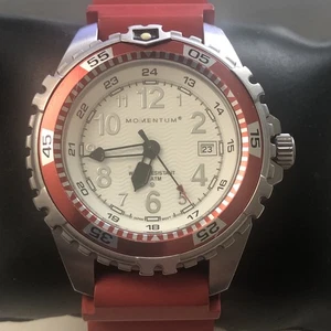 Vintage Momentum M1 Men's Divers Watch with Red Rubber Band Luminescent Dial - Picture 1 of 11