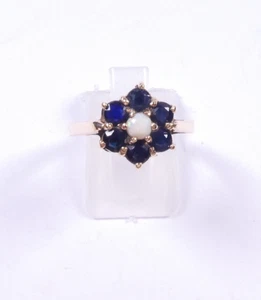 Anillo oro amarillo 9 quilates talla P racimo vintage ópalo y zafiro - Imagen 1 de 7