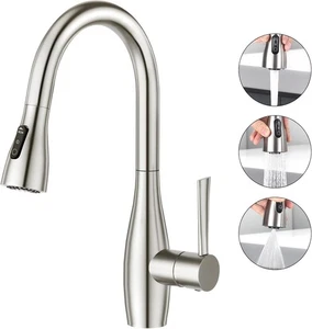Kitchen Tap with Pull Out Spray, 3 Function 360° Swivel Mixer for Sink, Single H - Picture 1 of 7