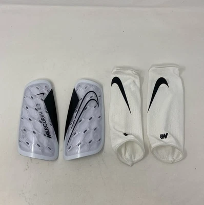 Nike Mercurial Lite Soccer Shin Guards + Sleeves - White/Black - Size Small - Image 1 of 4