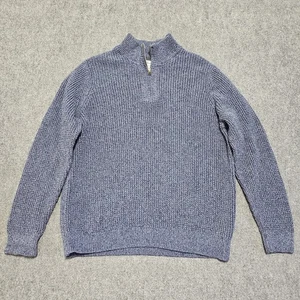 Maglione pullover pescatore LL Bean 1/4 zip testurizzato uomo XL blu biologico nuovo senza etichette - Foto 1 di 12