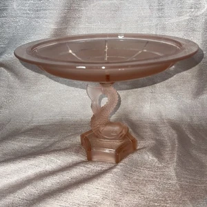 Antique Compote Dolphin Glass Fish Koi Dolphin Pedestal Dish Candy Tray Bowl - Picture 1 of 12
