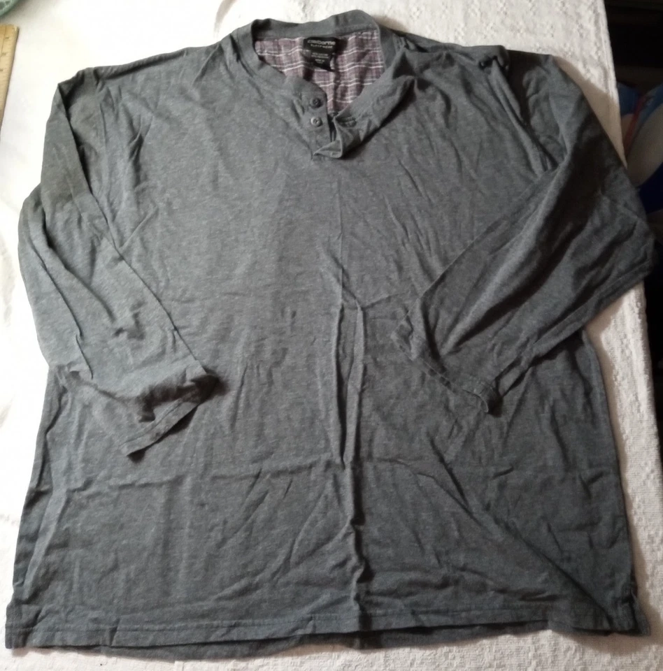 CLAIBORNE Sleepwear Henley Shirt Gray 2XL Long Sleeve Cotton Blend - Image 1 of 4