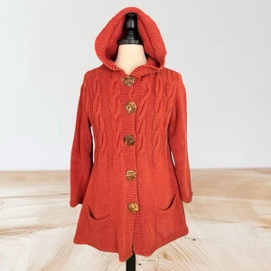 Rico Hand Knits Hooded Fisherman Cable Cardigan Sweater Sz S Womens 40" Bust - Picture 1 of 13