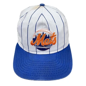 Vintage New York Mets Hat Cap Snapback Blue White Pinstripe 90s Y2K MLB STAIN - Picture 1 of 12