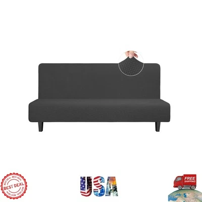 High Quality Stretch Futon Slipcover - Large, Soft Dark Gray Jacquard Design - Image 1 of 4