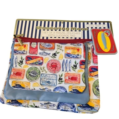 Wandering Moon Sardines 3 piece Travel pouch set with Luggage Tag NEW  - Image 1 of 4