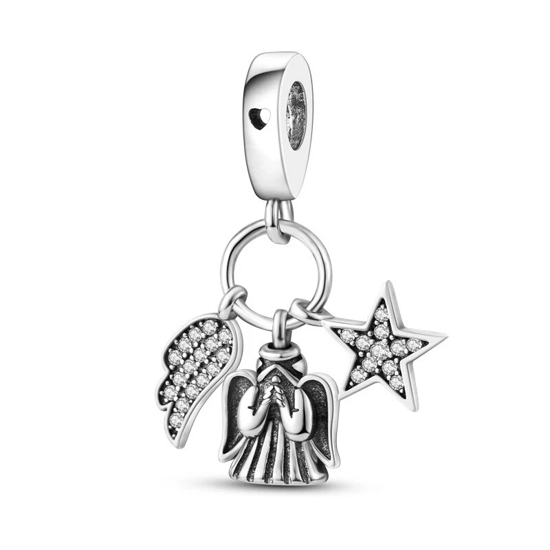 Charm Pendente Angelo con Ala e Stella in Argento 925 Modello Pandora - Immagine 1 di 1