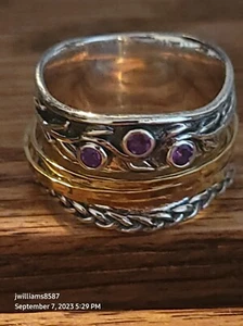 OR PAZ AMETHYST .925 SILVER & 14K GOLD-PLATED WIDE SPINNER RING, SZ 10, NWOT - Picture 1 of 8