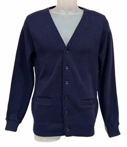 Cardigan maglione vintage anni 70 Kmart blu nonno grunge professore uomo taglia L - Foto 1 di 8