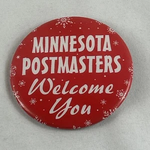 Minnesota Postmasters Welcome You Pinback Button Red With Snowflakes - Picture 1 of 2