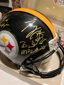 NFL PITTSBURGH STEELERS MINI CASCO MULTIFIRMATO HOPE, McFADDEN, CARTER con certificato di autenticità - Foto 1 di 3