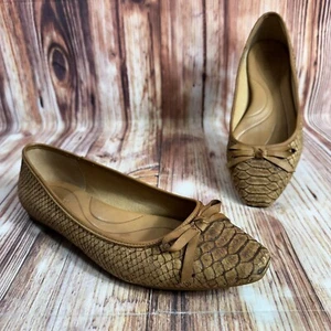 Born CARRIE Womens Size 9 Tan Brown Cork Snake Print Ballet Flats Loafers Shoes - Picture 1 of 10