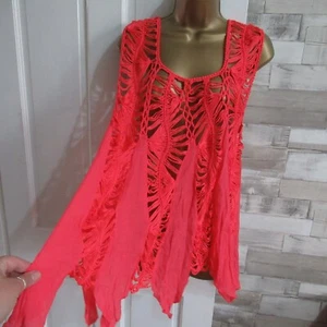 NEW SHORELINE ● size 14 16 ● coral pink holey beach cover up tank top womens - Picture 1 of 5