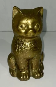 Vintage Messing Katze Briefbeschwerer Statue 5,5 Zoll sitzendes Kätzchen - Bild 1 von 5