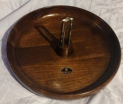 VTG 12" Walnut Wood Wooden Bowl Snack Party Bar Tray with Nut Cracker Xmas Gift - Image 1 of 4