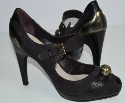 Новый Salvatore Ferragamo размер 8,5 C сливы заглянуть носок платформы высокий каблук насосы ремень IT - Изображение 1 из 4