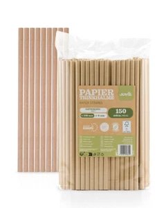 Trinkhalm in Naturbraun aus Papier, Ø 8 mm / 23 cm, 150 Stück in Folienbeutel - Bild 1 von 6