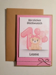 Karte zum 1. Geburtstag, liebevolle Handarbeit, großes Format 17×12 cm 🐻 - Bild 1 von 6