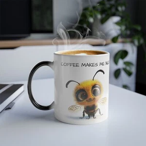 Linda taza de transformación color abejorro diseño abeja "Coffee Makes Me Nicer", 11 oz - Imagen 1 de 8