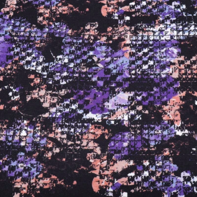 Stoff Viskose Jersey Abstrakt Design lila schwarz lachs blau weiss Kleiderstoff - Bild 1 von 4