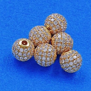 4mm 5mm 6mm 18k Yellow Gold Diamond Pavé Sphere Round Globe Disco Ball Bead (1) - Picture 1 of 8