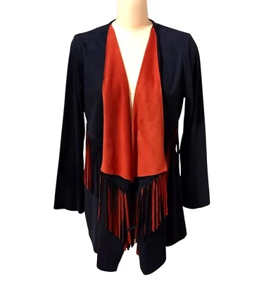 Ravel Micro 麂皮绒条纹开衫夹克西部波西米亚女式 L 码 — 第 1/4 张图片