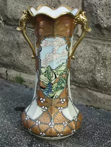 Jarrón NIPPON 16" con asas, artes y manualidades afiladas paisaje escénico, nubes con oro - Imagen 1 de 16