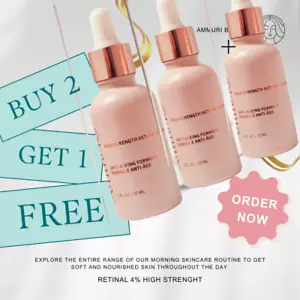 Ammuri Retinol Serum 4% Anti-Ageing Wrinkle Reducer Hyaluronic Buy 2 Get 1 Free - Picture 1 of 8