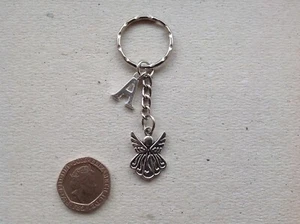 Personalised Initial Letter Guardian Angel Keyring Bag Charm, Godmother gift. - Picture 1 of 28