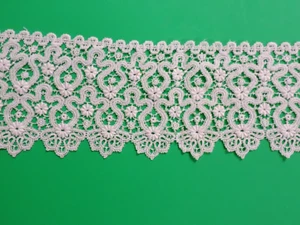 1900s Victorian Hand Bobbin Embroidered Wide White Lace/trim 4" x 36" - Picture 1 of 5