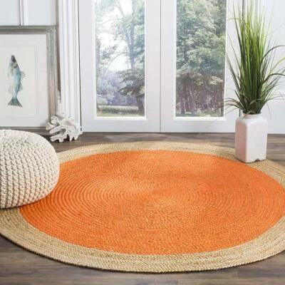 Round Braided Natural & Multi Colour Jute Mat Rugs Floor Home Decor Indian Mat - Image 1 of 2