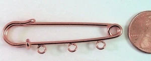 Kilt Pin, CopperPlated 2" Long 3 Loops Charm Safety Pins Charm Holder 12 Or 50 * - Picture 1 of 3