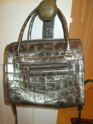 Bolso de hombro o bolso Eric Javits New York metálico de cuero en relieve de estaño de cocodrilo Foto 1 de 4