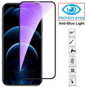 2 Pcs Tempered Glass Anti-Blue Light Screen Protector For iPhone 13 12 11 Pro X - Photo 1 sur 11