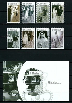 ГИБРАЛТАР NO1611-1619, НАБОР МИНИ-ЛИСТОВ И 8 МАРОК 70-Я ГОДОВЩИНА СВАДЬБЫ 2017 - Изображение 1 из 3