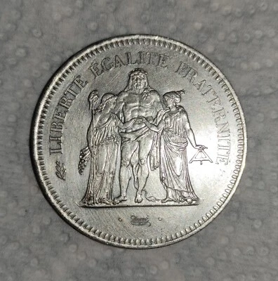 FRANCIA 1977 50 FRANCOS, Hércules - Ligero tono 30 gramos de 90% PLATA SIN CIRCULAR Foto 1 de 2