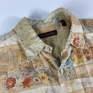 Tori Richard Button Up Shirt Adult Large Linen Floral Ships Island Compass Mens - Picture 1 of 10