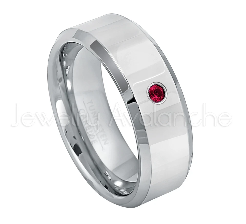 Anillo de tungsteno rubí 0,07 quilates, anillo de piedra de nacimiento de julio, alianza de boda de tungsteno #009 Foto 1 de 1