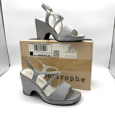 Винтажные босоножки на каблуках Apostrophe металлик серебро с открытым носком с блочной пряжкой 1990-е 6,5 - Изображение 1 из 4