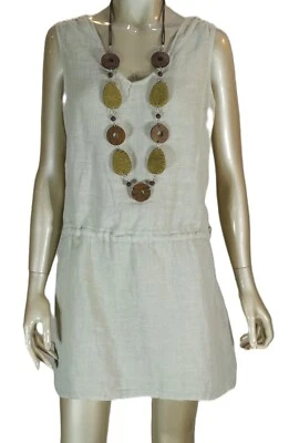 VALENTINA NALDI~NWT!!~ITALY BARELY GREEN LINEN SLEEVELESS DRAWSTRING TUNIC SZ:S - Изображение 1 из 4
