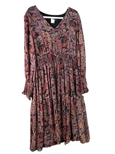 Taylor Midi Dress Womens 18W Boho Floral Peasant Fit & Flare Long Sleeve - Picture 1 of 17