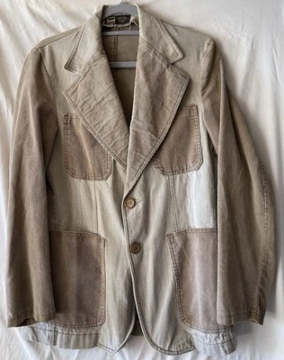 VINTAGE 60's H.I.S Tan Beige Corduroy & Denim Blazer Jacket, 36" Chest, EUC - Image 1 of 4